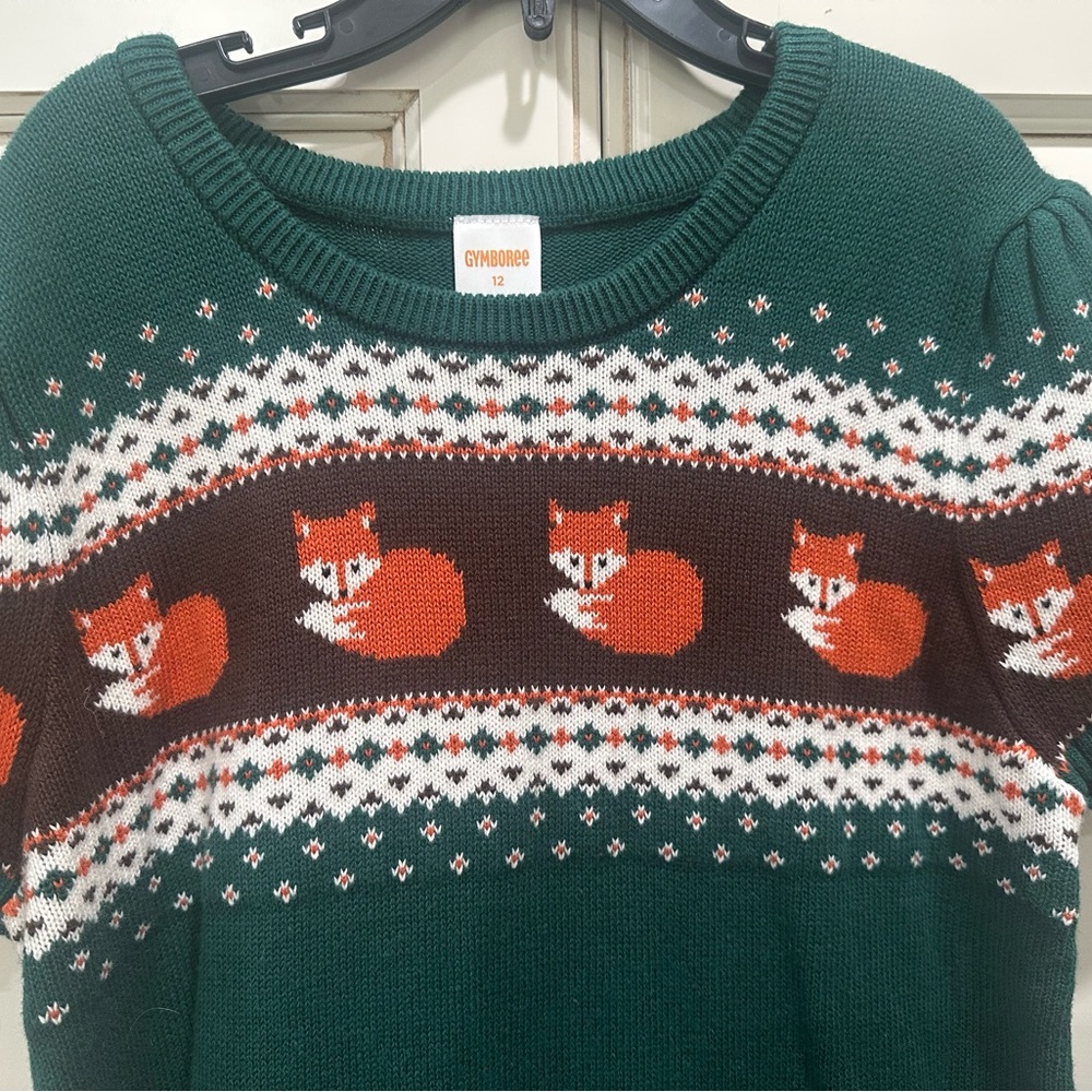 Gymboree Green Sweater Dress with Fox Pattern